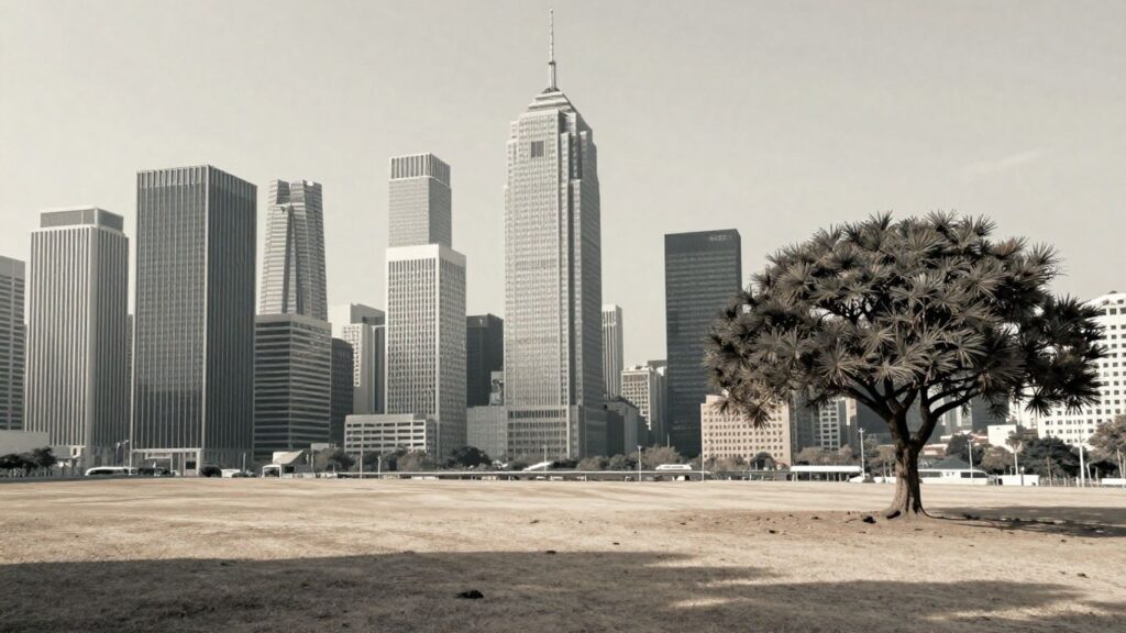 image | Hope Ventures FZ-LLC Cityscape versus natural landscape split image.
